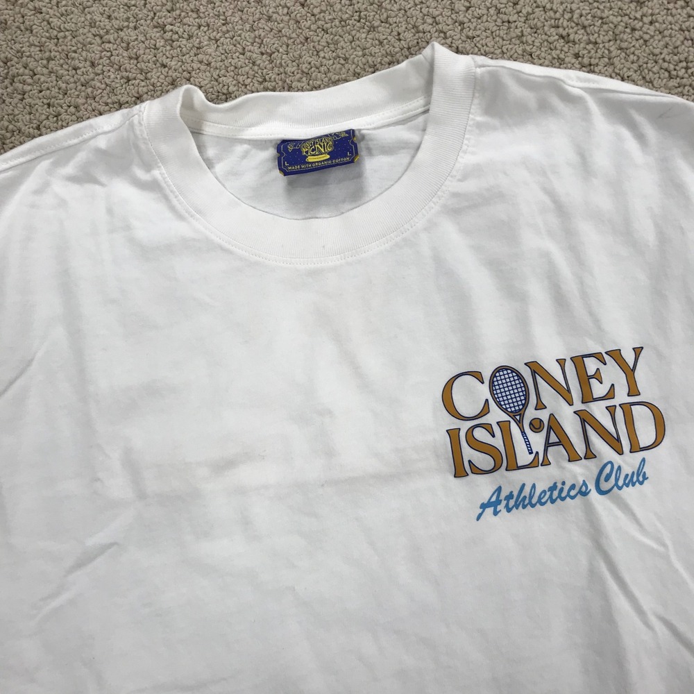 Coney Island Picnic Athletics Club Tennis T-Shirt White Organic Cotton Large